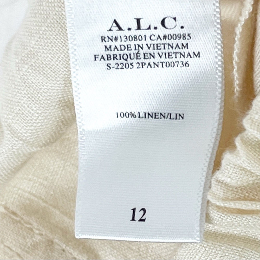 A.L.C. 100% Linen Cream High Rise Wide Leg Drawstring Waist Pockets Pants 12 - Picture 4 of 10